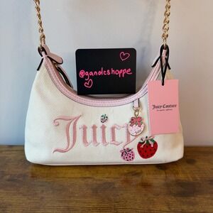 New Juicy Couture Sweet Berry Hobo Shoulder Handbag Strawberry Cute Pink White